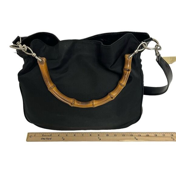 Gucci Bamboo Handle Black Nylon Two Way Shoulder Bag Authentic w Serial # - Picture 12 of 14